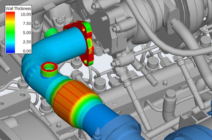 The 3D wall thickness analysis shows the wall thicknesses of a model as so-called heat maps