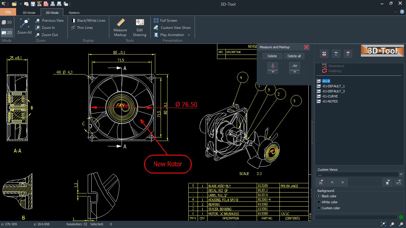 3D-Tool as 2D-Viewer for DXF, DWG, SLDDRW und CATDrawing