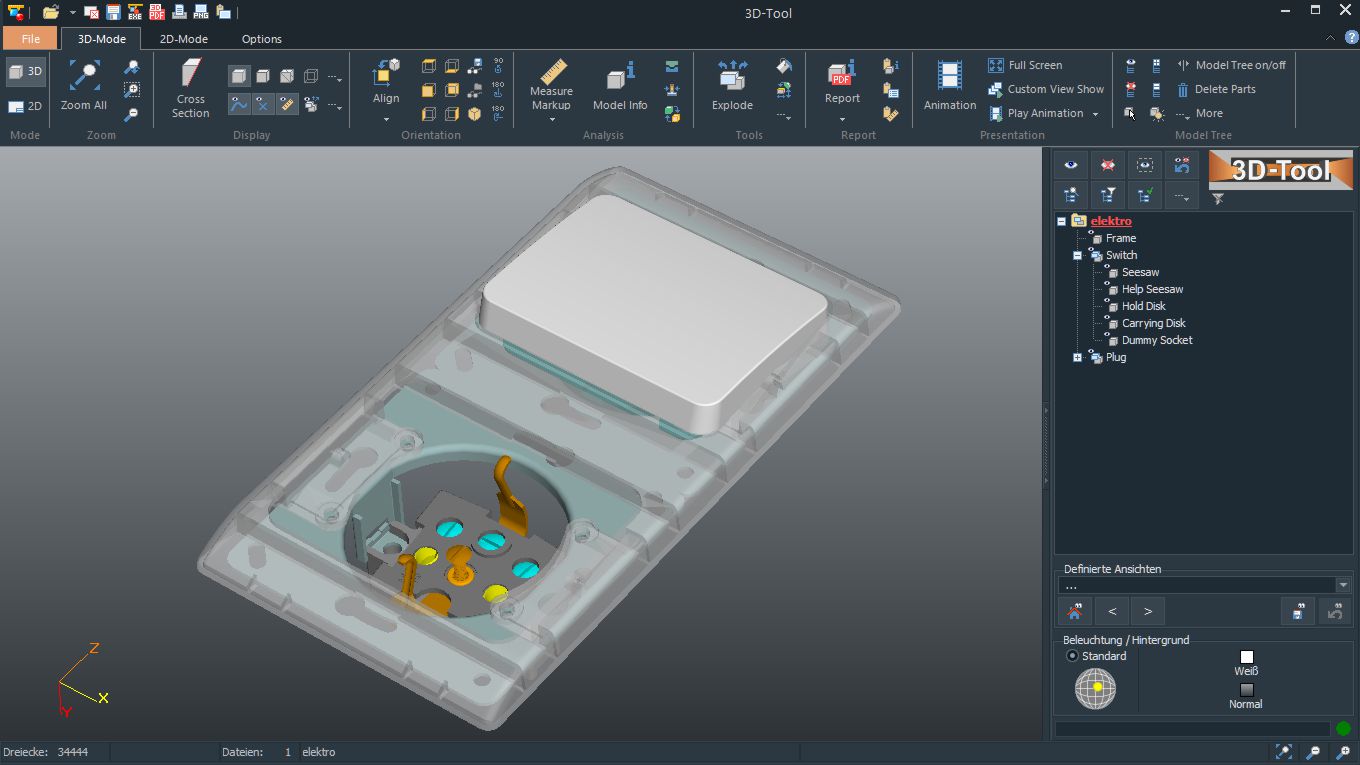 The interface of the 3D viewer is available in English, German, Freanch and Korean language and supports multiple modern color styles